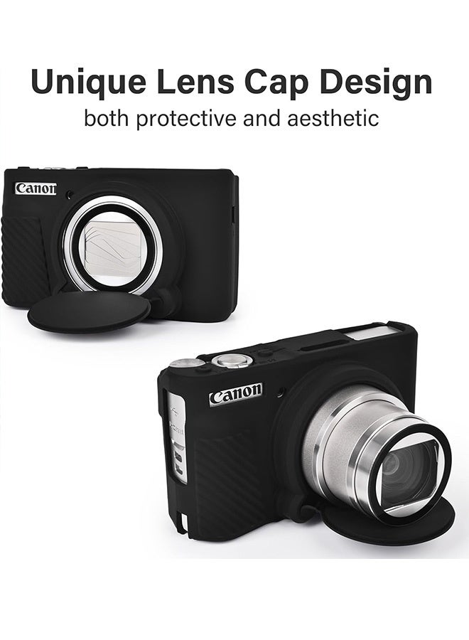 Silicone Protective Case for Canon Powershot SX740 SX730 HS Camera with Removable Lens Cover Tempered Glass Screen Protector Soft and Rubber Protective Sleeve Anti Slip Anti Scratch,Black - Image 3